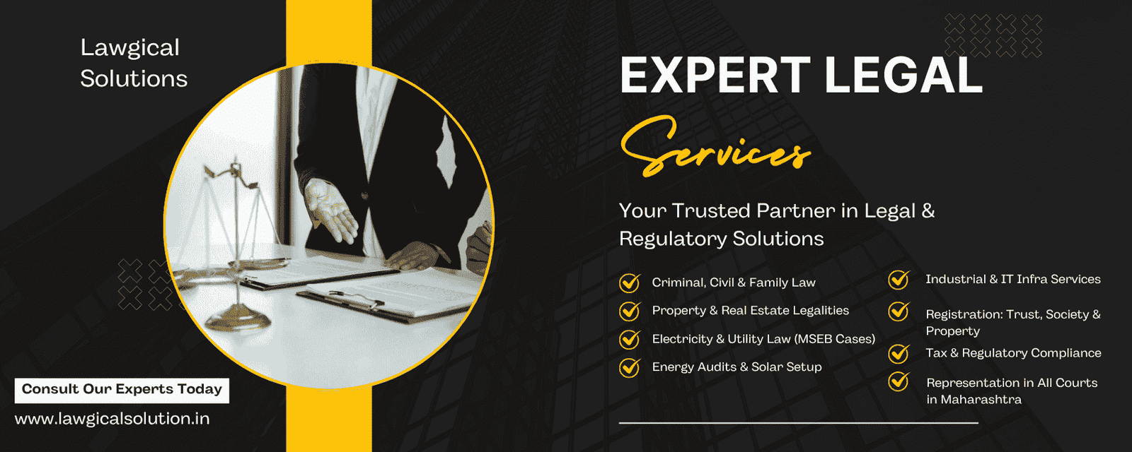 Black Yellow Modern Digital Marketing Services Banner